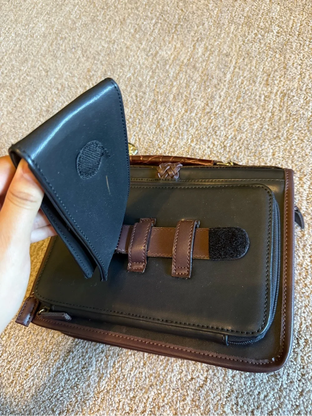 Brighton Brown and Black Croc-Embossed Satchel with Gold Heart Accents